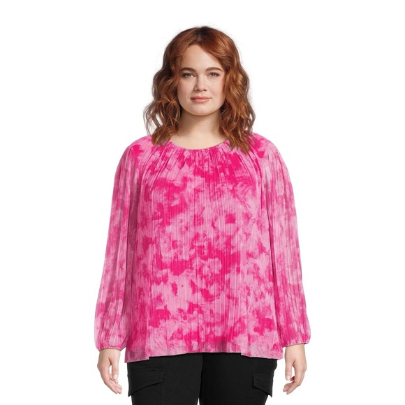 Terra‎ & Sky Mesh Pink Flowy Long Sleeve Top Size 3X - Picture 1 of 4